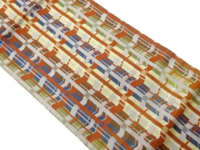 JAPANESE NAGOYA OBI / WOVEN GRID & WAVE